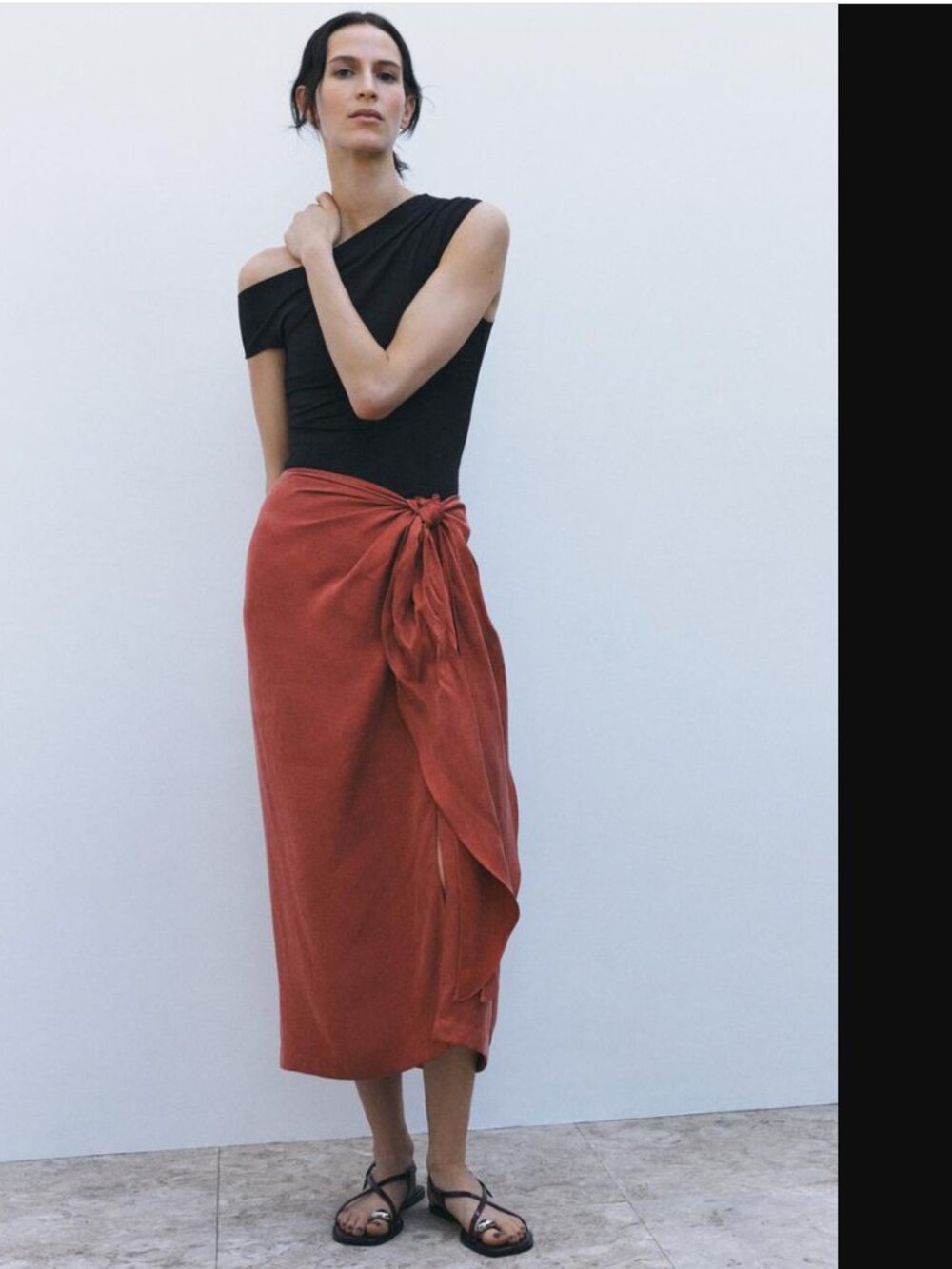Zara ZW Collection Women Terracotta Tie-Detail Midi Skirt Size M NWT 49$+TAX